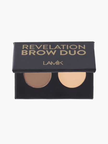 Lamik Revelation Brow Duo in Blonde/Elegance in branded component on a light gray background